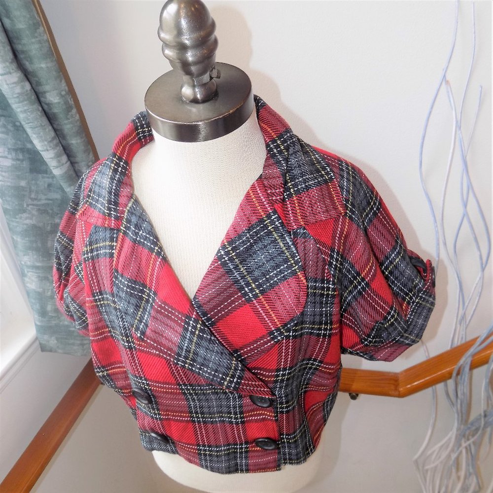 579 Plaid Crop Blazer Jacket Size XS